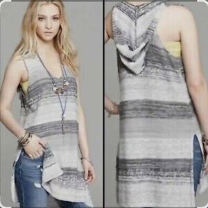Free People Beach Rugby Striped Yarn Hoodie Tunic. 